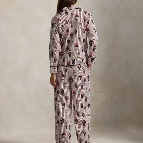 $198 Women's Ralph Lauren Polo Bear Cotton Sateen Red Pajamas 2-pc Gift Bag Set